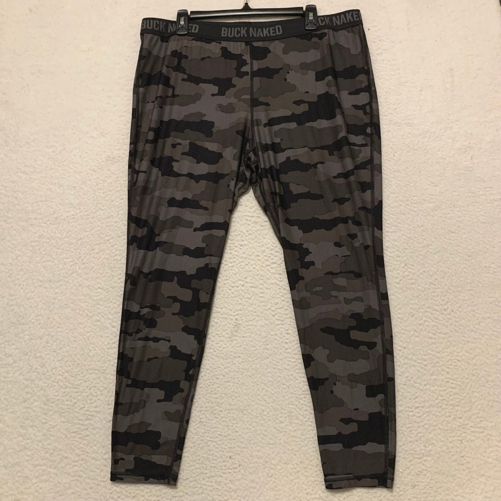 Duluth Trading Co Buck Naked Camo Base Layer Tights Mens XL Grey Black Leggings